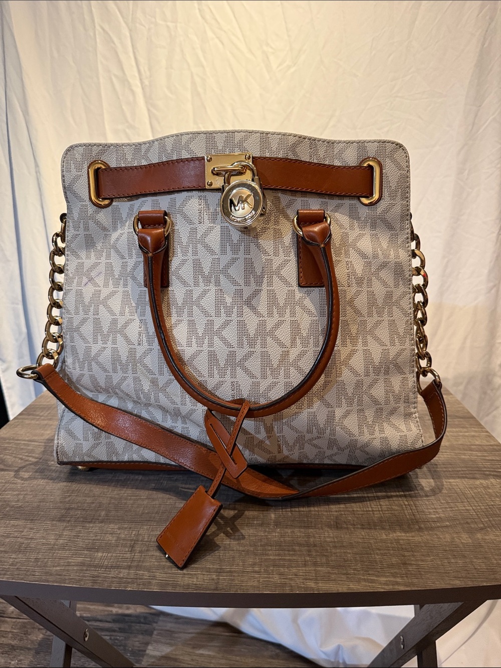 Michael Kors Beige/ Brown Signature MK Satchel